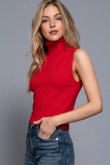Sleeveless Turtle Neck Sweater Top IVORY