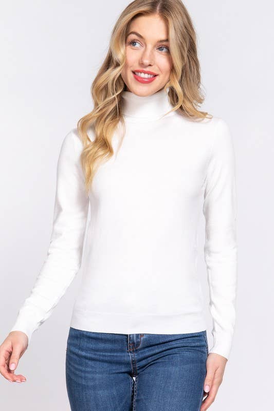 Long Sleeve Turtle Neck Basic Viscose Sweater: