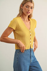 T6284   CAP SLEEVE BUTTON FRONT TOP: BEIGE / L