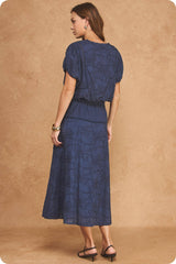Floral Embroidery Cotton Lace Trim Skirt Top Set: Navy / L