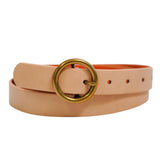 Brass-Toned Circle Buckle Leather Belt: Black