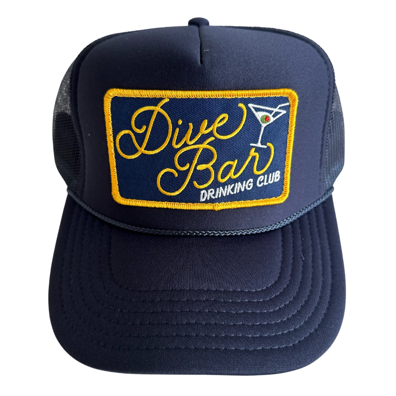 Dive Bar Drinking Club Patch Trucker Hat: Navy