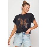 TWO TIGERS GRAPHIC CROP TOP: PEPPER / L
