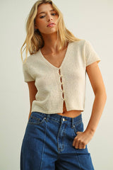 T6284   CAP SLEEVE BUTTON FRONT TOP: BEIGE / L