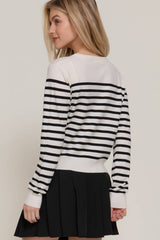 Crew Neck Stripe Sweater Cardigan