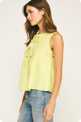 Pintuck Tie Detail Linen Sleeveless Top