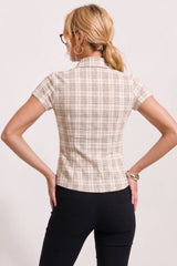 Plaid Button Front Blouse