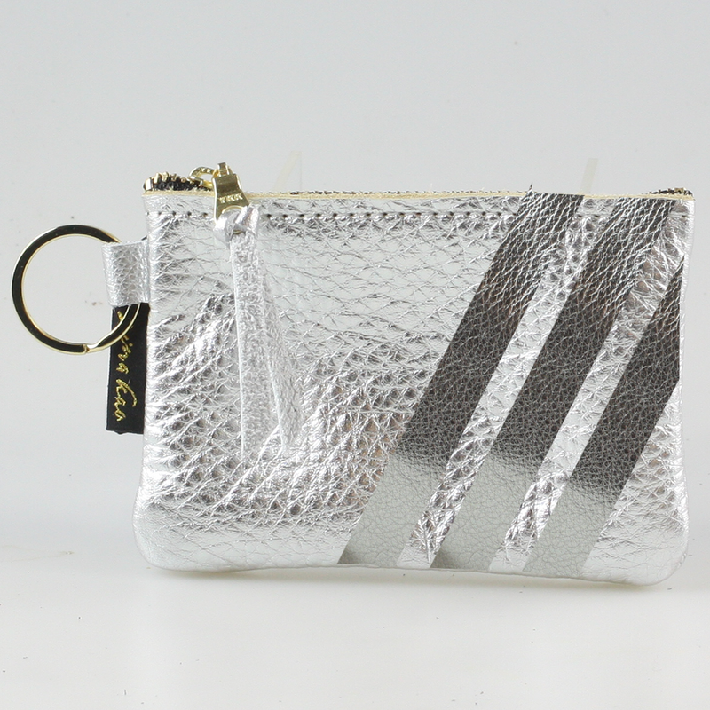 The Kara Wallet: 3 Side Stripes: Hyacinth w/ Platinum Stripes / Lobster