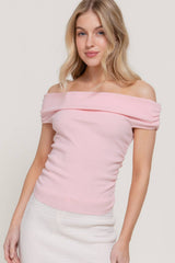 Off The Shoulder Side Ruched Sweater Top : BLK-black / L