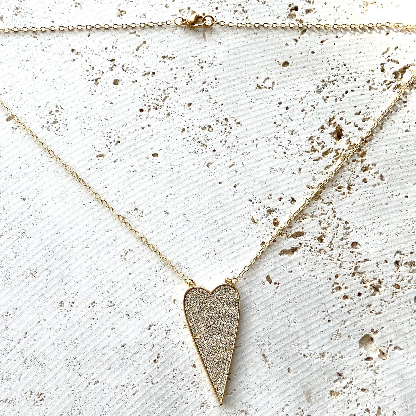 Heart crystal gold necklace boutique salon love trendy layer