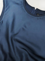 Satin Cap Sleeve Fitted Midi Dress: Deep Steel Blue / S