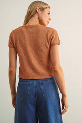 T6284   CAP SLEEVE BUTTON FRONT TOP: BEIGE / L