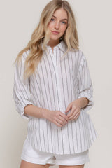 Long Sleeve Button Down Stripe Linen Oversized Shirt: