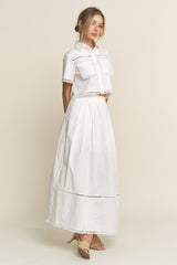 LACE DETAIL POCKET SHIRT & SKIRT SET-HSET0119: Off-White / L
