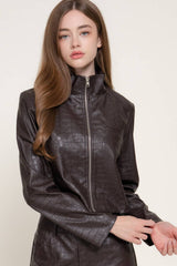 Croc Pattern Faux Leather Zip Up