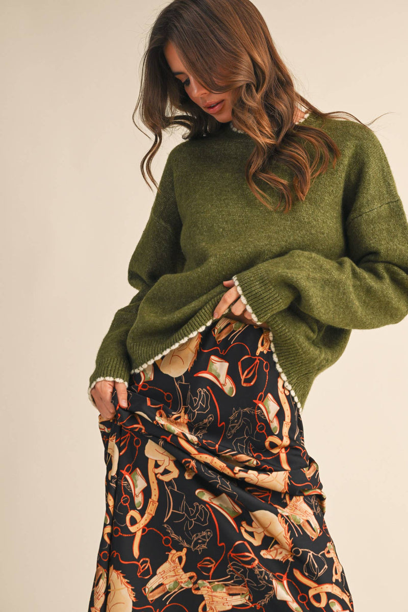 Olive Contrast Trim Sweater