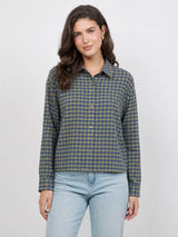 Women's Plaid Back Shirring Button Shirt: MILLIE / L
