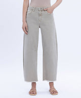SUPER HIGH RISE FRAYED HEM WIDE BARREL LEG