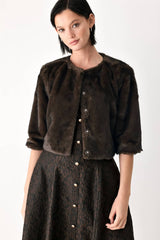 A faux fur crop jacket - FJ1490: Brown / Contemporary / L