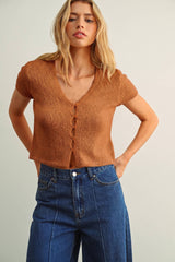 T6284   CAP SLEEVE BUTTON FRONT TOP: BEIGE / L