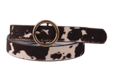 Brass-Toned Circle Buckle Leather Belt: Black