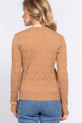 Long Sleeve Round Neck Cable Sweater