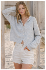 Lightweight Button Cardigan – Spring Coastal Knit: Light Grey / Contemporary / L