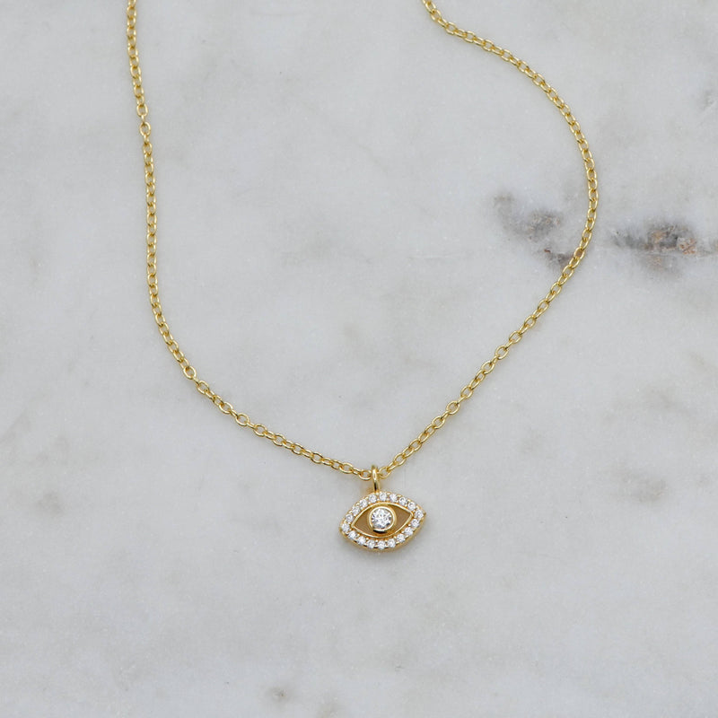 Tiny Evil Eye Necklace: Gold