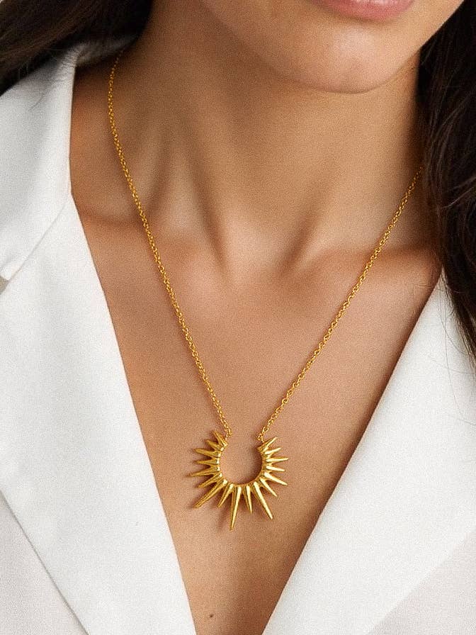 Muse Non-Tarnish Gold Sun Necklace: Yellow Gold