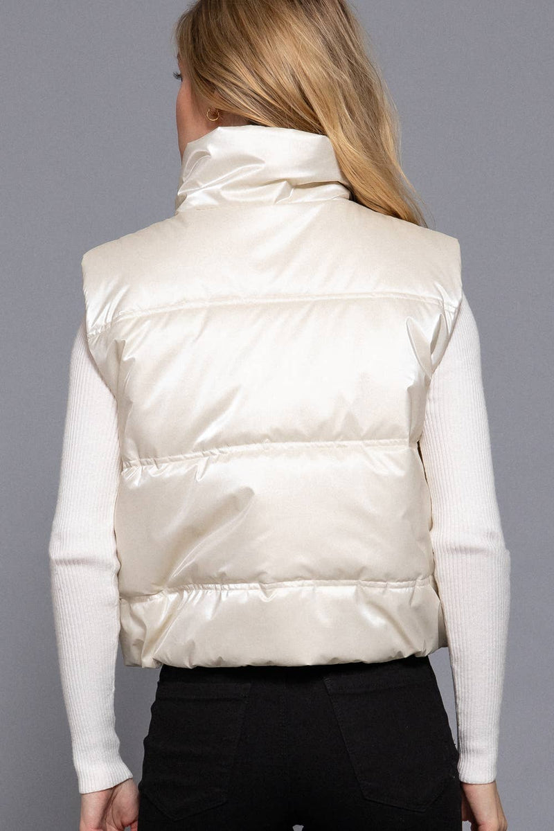 High Neck Zip Up Vest: IVY-ivory / L