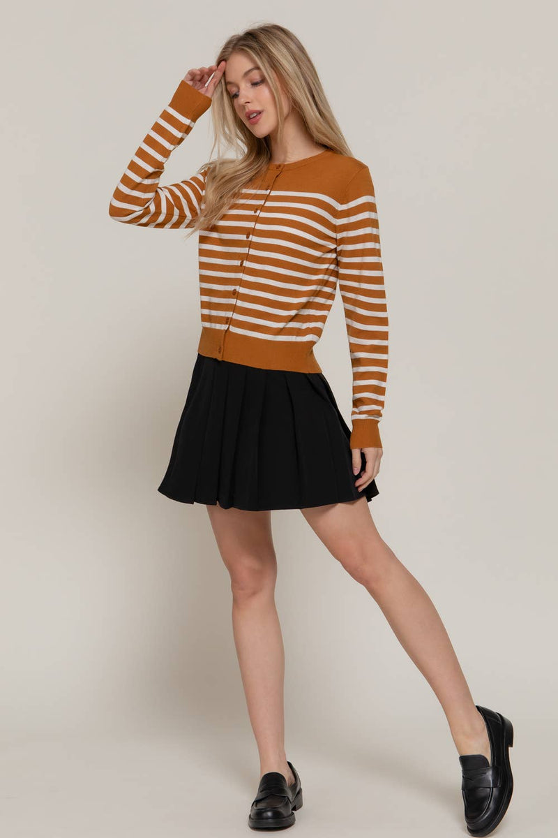 Crew Neck Stripe Sweater Cardigan
