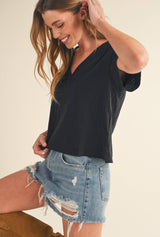 Short Sleeve V Neck Oat