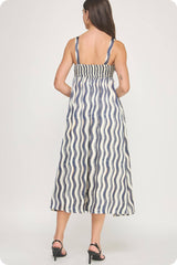 Wavy Striped Satin Midi Dress