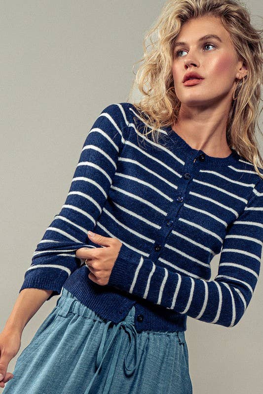 Eco-Friendly Striped Cropped Cardigan