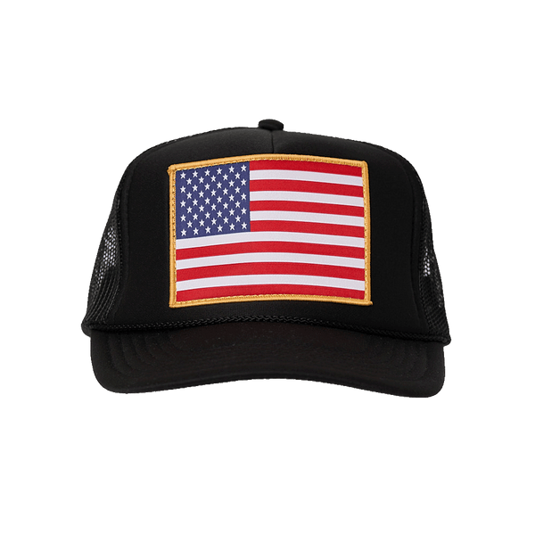 American Flag Patch Trucker Hat: Black