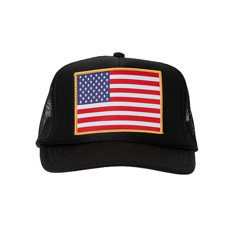 American Flag Patch Trucker Hat: Black