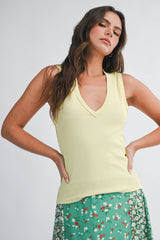 V NECK TANK TOP BROWN