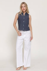 Sleeveless Striped Linen Top
