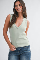 V NECK TANK TOP BROWN