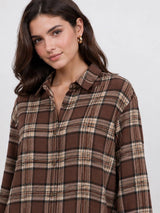 Women's Plaid Back Shirring Button Shirt: CORA / L