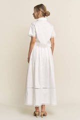 LACE DETAIL POCKET SHIRT & SKIRT SET-HSET0119: Off-White / L