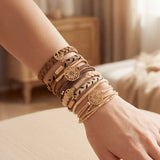 Wrapables Charms and Braided Boho Hair Tie Bracelets for Women, No Damage Elastic Hair Bands, Hair Accessories for Ponytails (10pcs): Brown