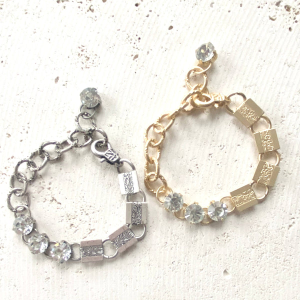 Crystal Bracelet Mixed Chain Vintage Style Boutique Salon: Matte gold