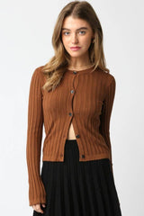 Haley Knit Button Top: Burgundy
