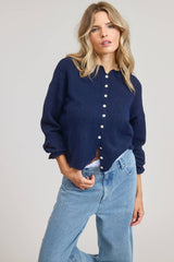 Essential Button Down Cardigan Top: Light Grey / L