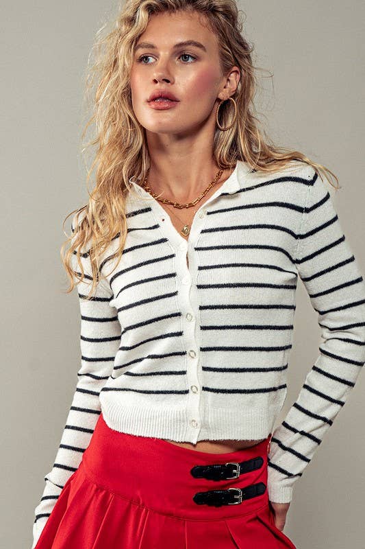 Eco-Friendly Striped Cropped Cardigan