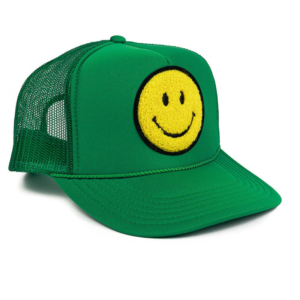 Local Beach Smiley Patch Trucker Hat: Kelly Green