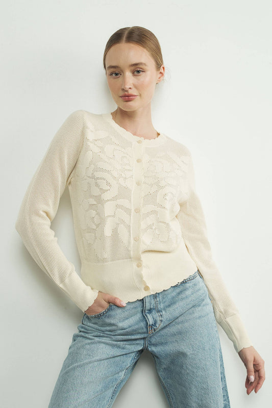 Flower patterned cardigan creme