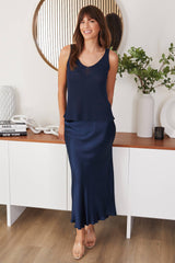 Silky Navy Slip Skirt