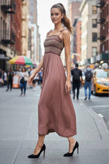 Multi-Color Smocking Maxi Dress : MAUVE